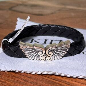KING BABY STUDIO black Leather Bracelet with Sterling S .925 Size 8” (MEDIUM)
